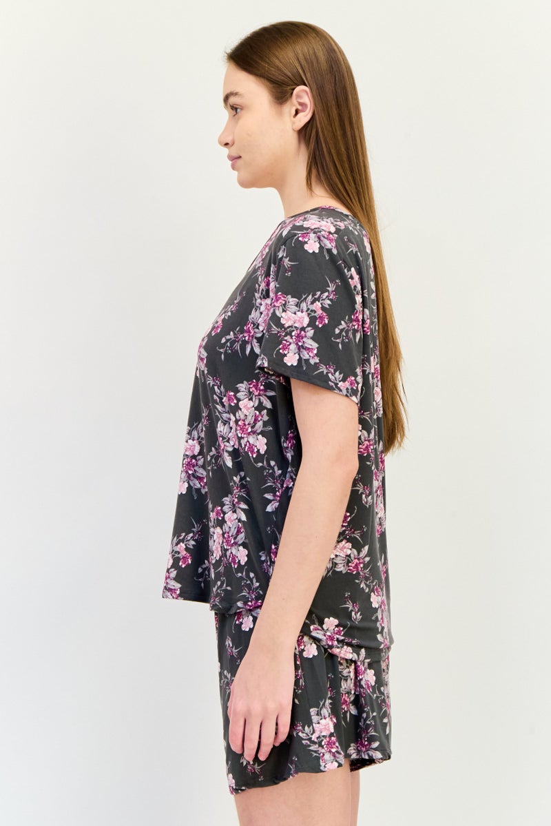 Jones New York Women 2 Pieces Floral Print Top And Short Set, Multicolor - Image 2